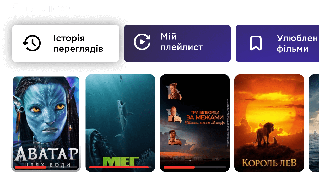 Панель Історія переглядів та вибрані фільми