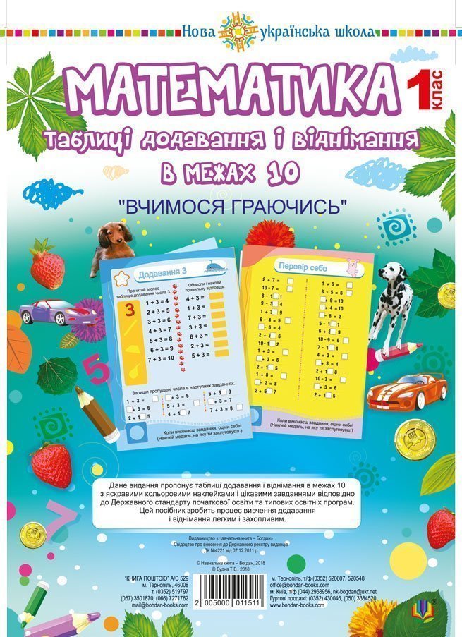 Математика. 1 клас. Таблиці додавання і віднімання...