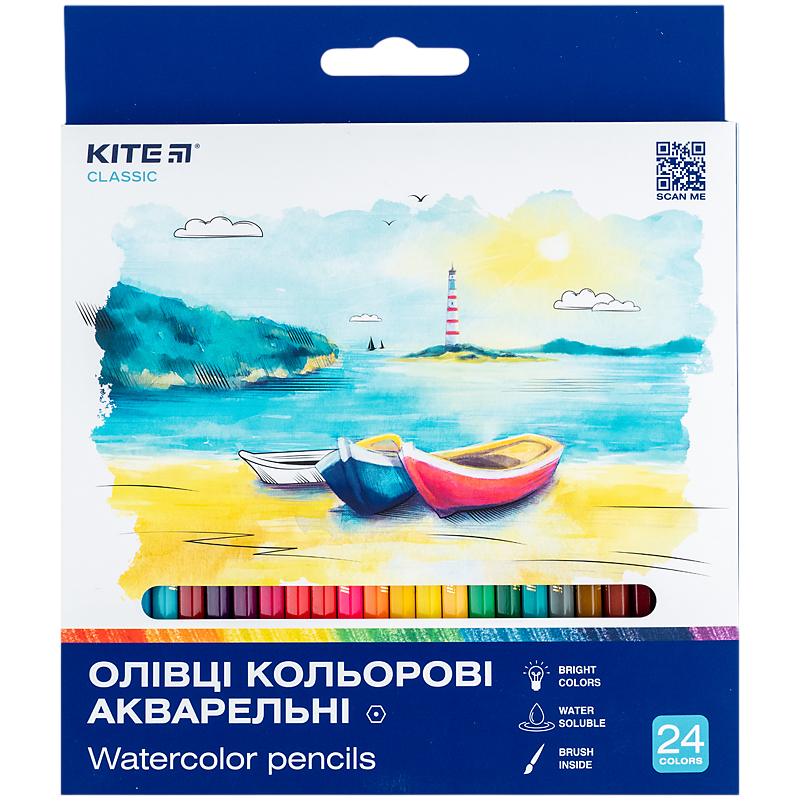Олівці кольорові акварельні 24 штуки Kite Classic