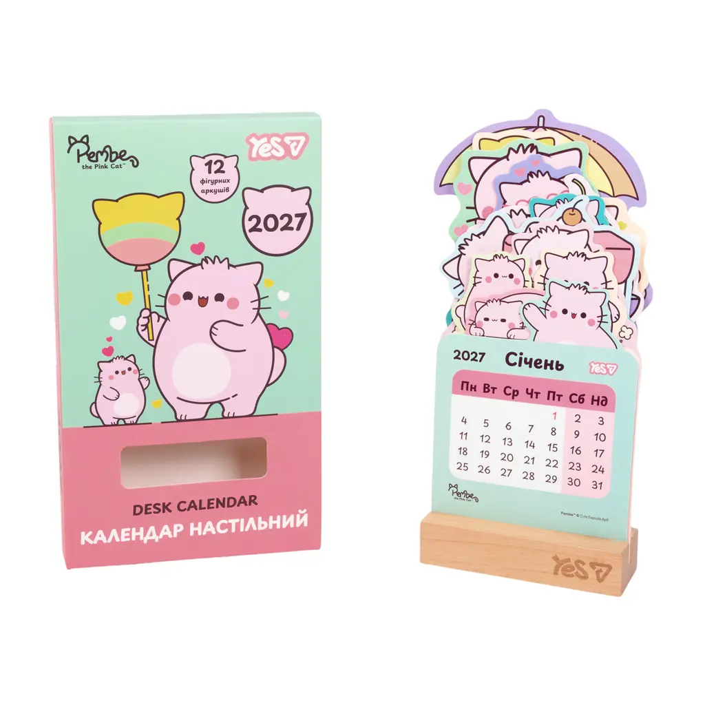 Обкладника "Календар Yes Pembe the Cat настільний, формовий на підставці на 2027 р." Обкладинка "Календар Yes Pembe the Cat настільний, формовий на підставці на 2027 р."