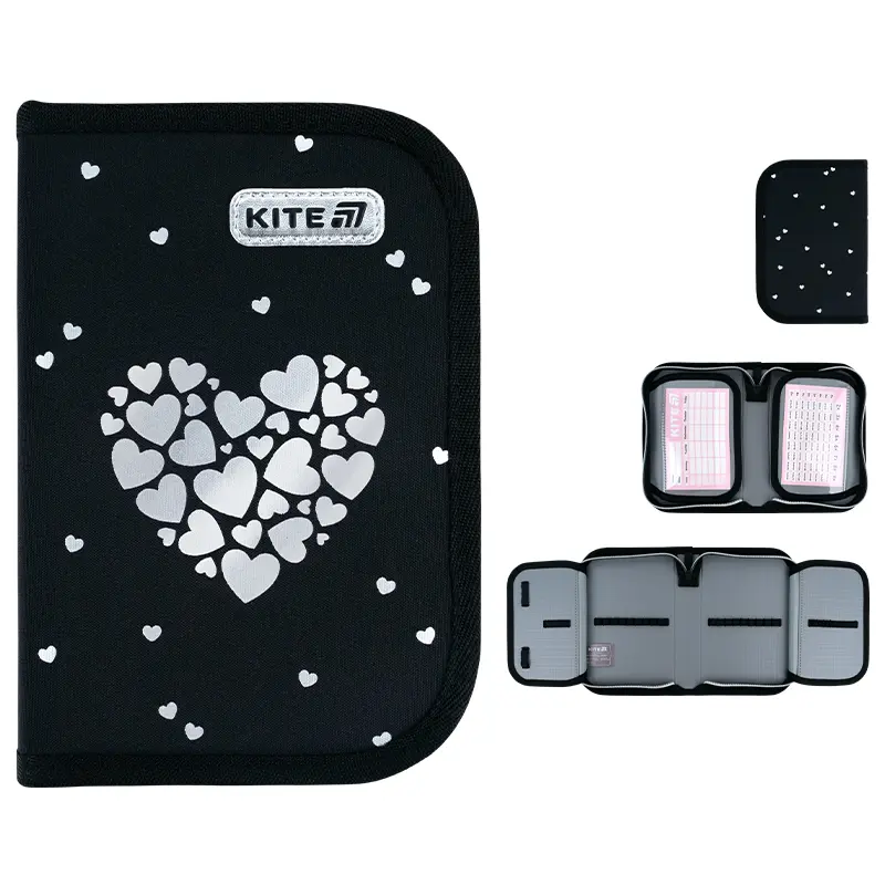 Пенал без наповнення Kite Black&Silver (1 відділення, 2 відвороти)