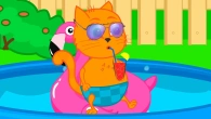 Cats Family in English - Flamingo Hid Behind Dad Cartoon for Kids